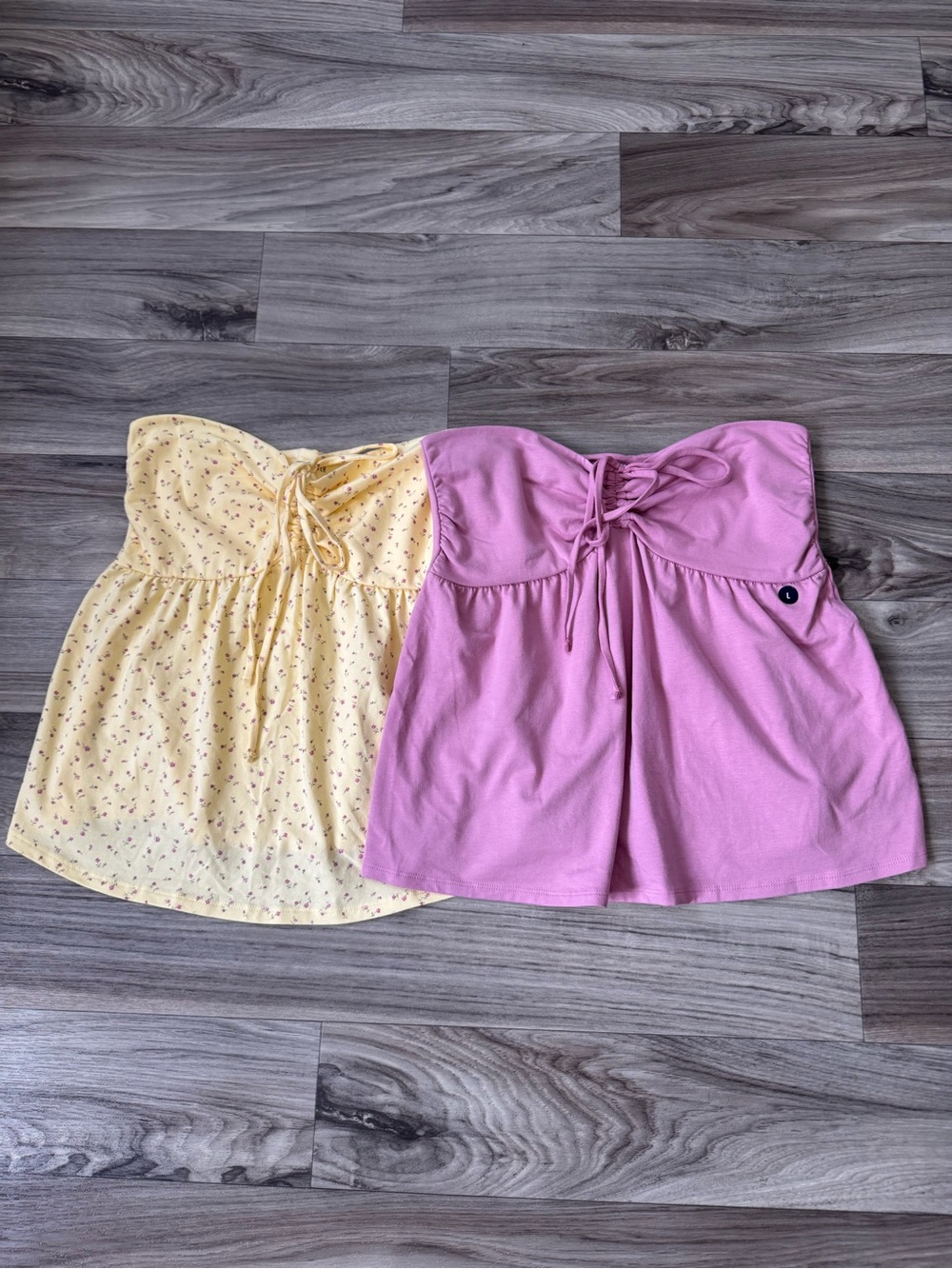 NWT Hollister Strapless Cinched Babydoll Tops in Pink and Yellow Size Large